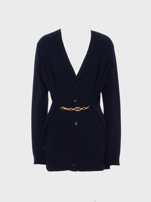 Valentino-Wool Cardigan w/Chain Logo - Navy-Cardigans-XS-Boboli-Vancouver-Canada