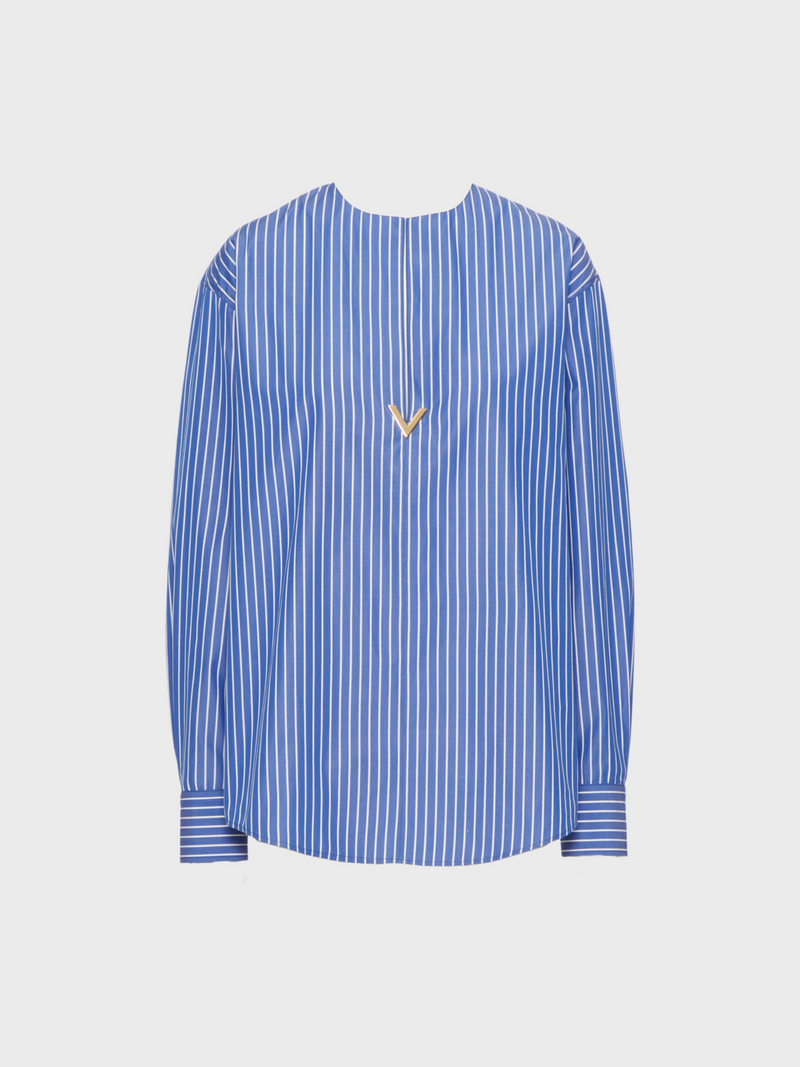 Valentino-Cotton Popeline Contrails Top - White/Light Blue-Shirts-Boboli-Vancouver-Canada