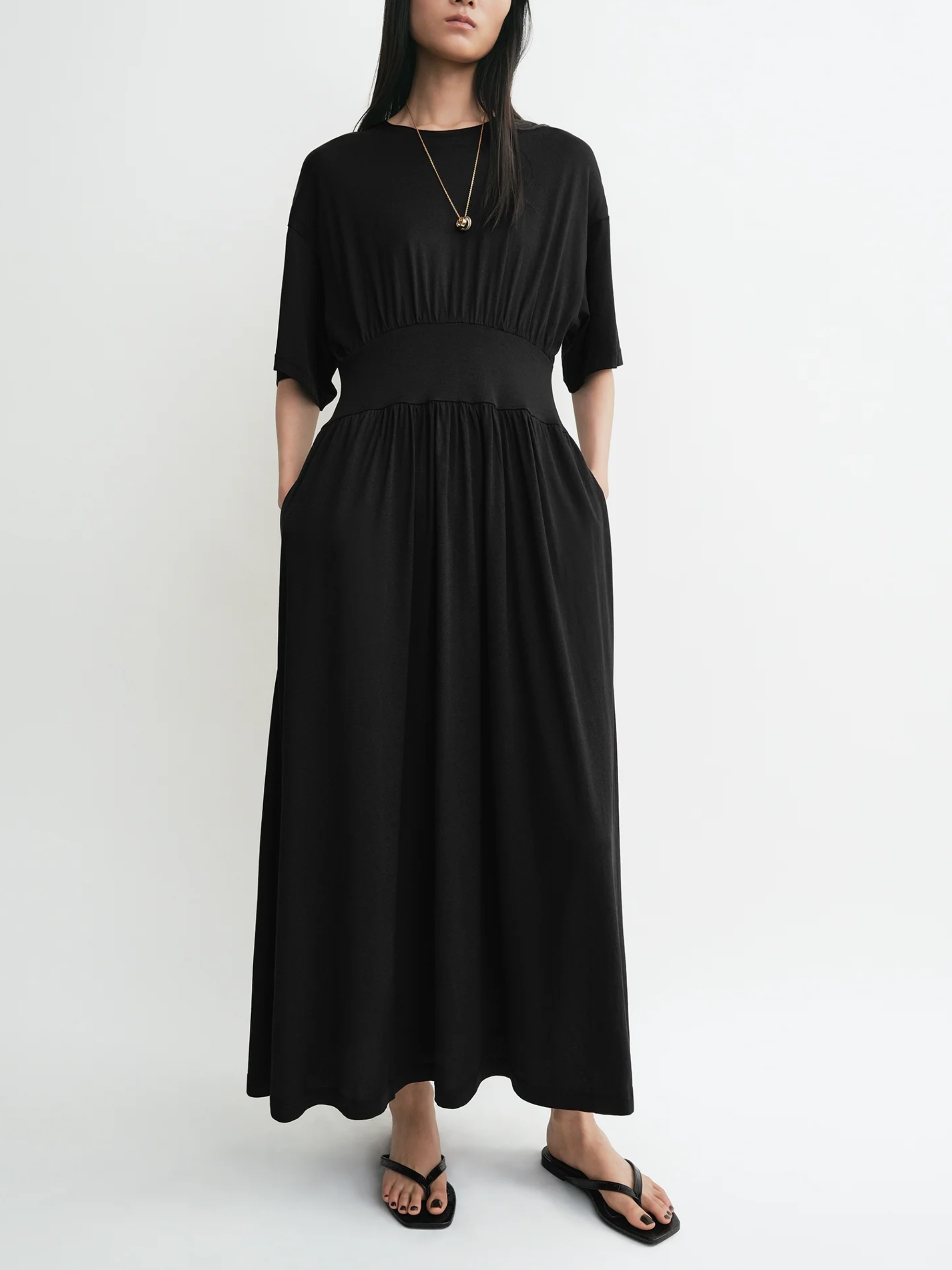 Totême-Cotton Silk Tee Dress - Black-Dresses-Boboli-Vancouver-Canada