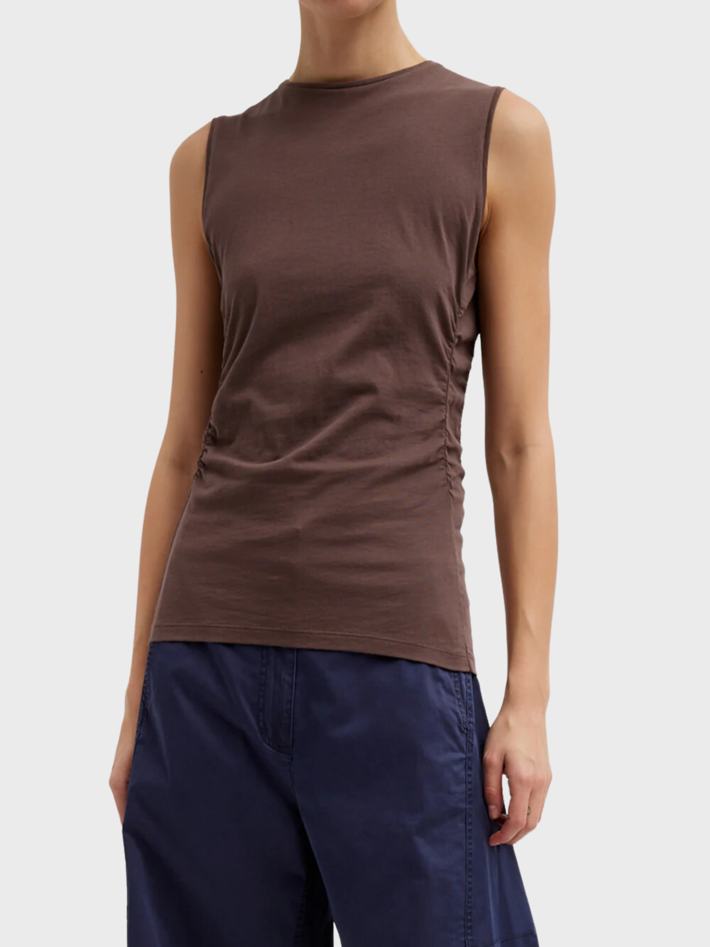 Tibi-T-Shirting Shirred Crewneck Top - Cacao-Tops-XS-Boboli-Vancouver-Canada