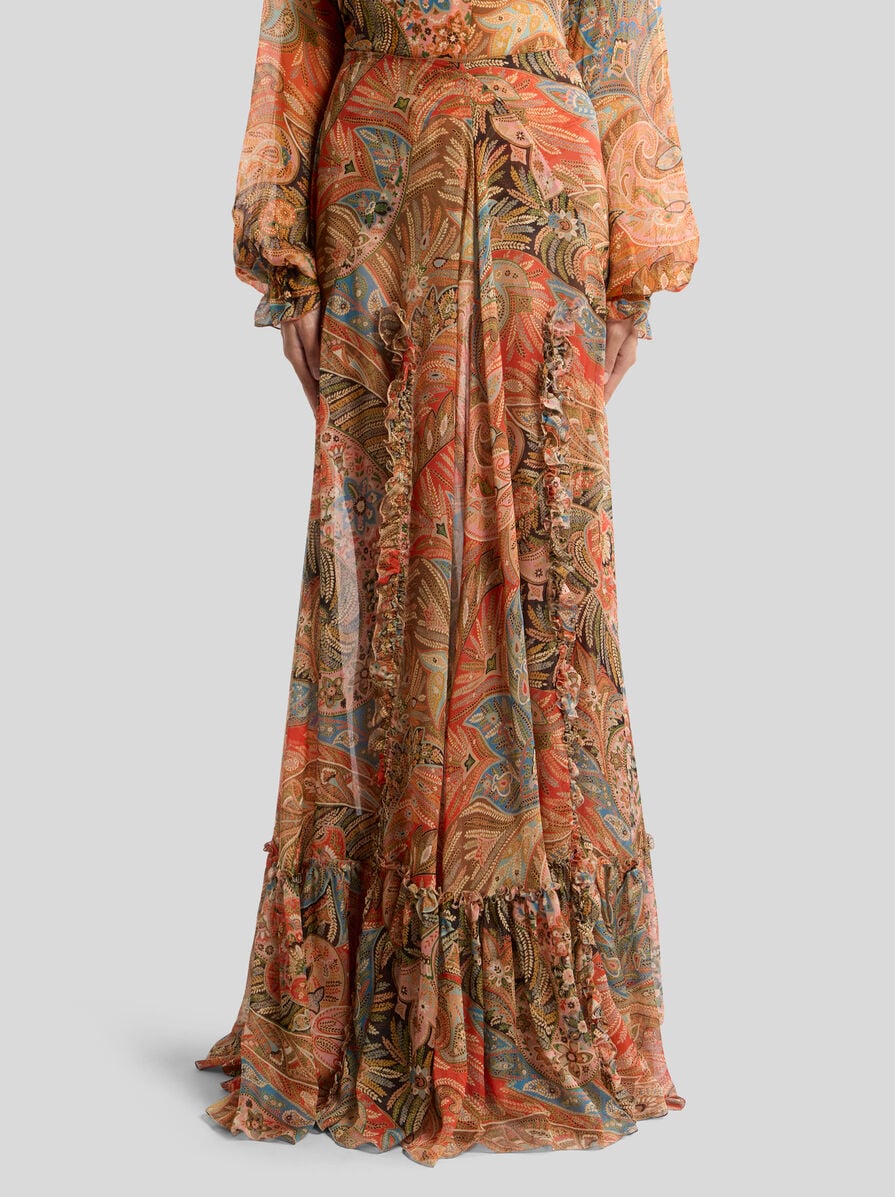 Etro-Long Skirt w/Ruffles - Orange-Skirts-Boboli-Vancouver-Canada