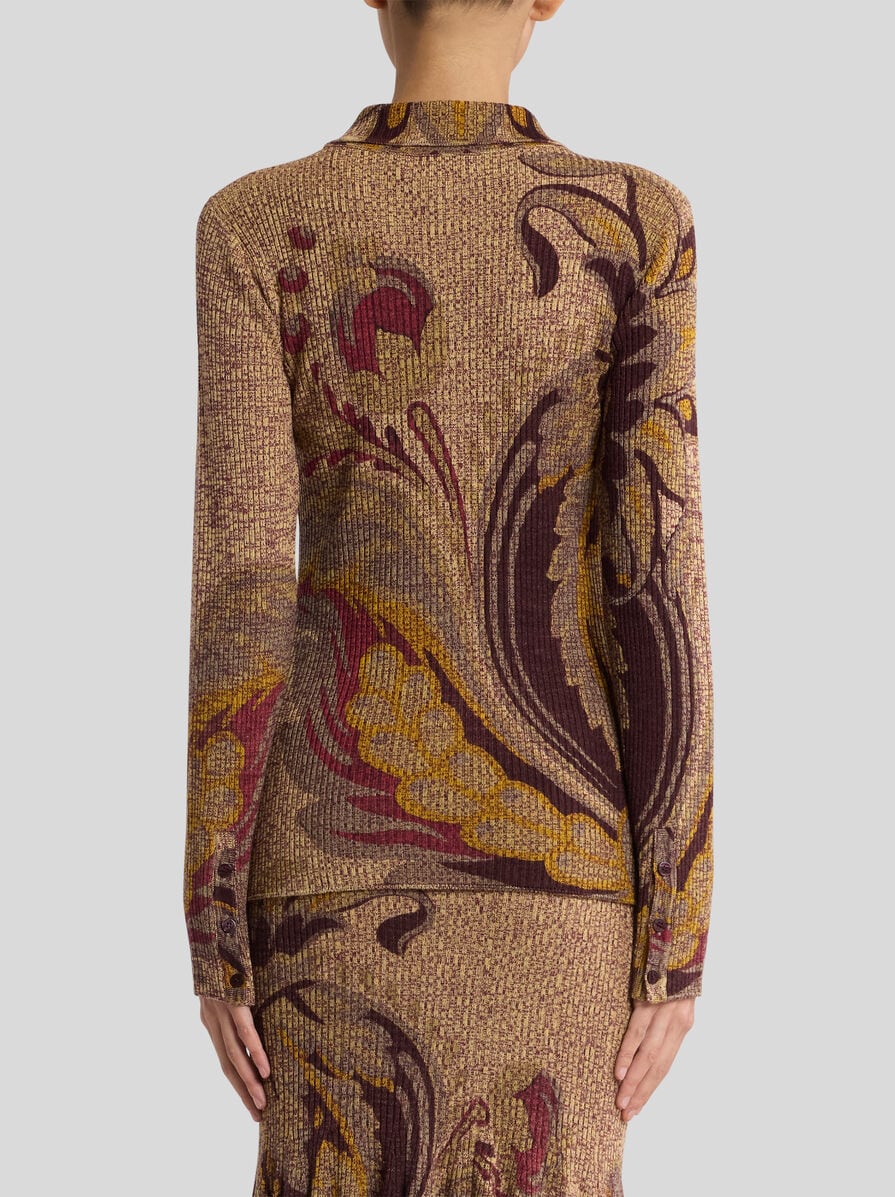 Etro-Ribbed Wool Cardigan w/Daffodil Motif - Brown/Multi-Shirts-Boboli-Vancouver-Canada
