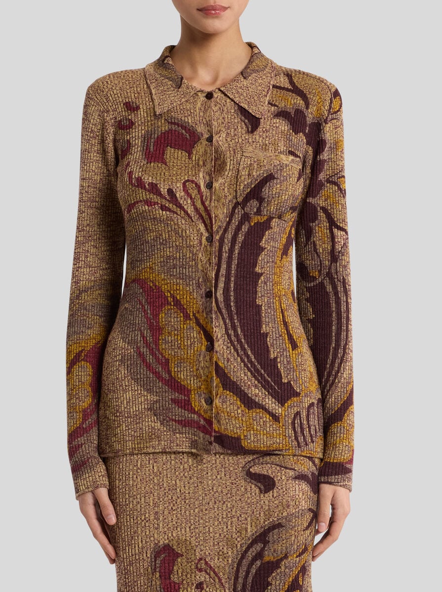 Etro-Ribbed Wool Cardigan w/Daffodil Motif - Brown/Multi-Shirts-Boboli-Vancouver-Canada