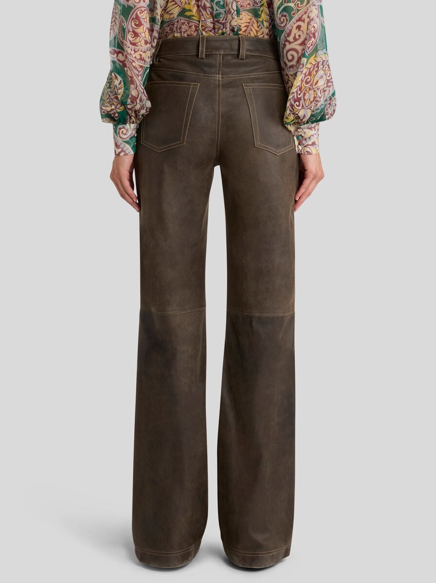 Etro-Flared Leather Trousers - Brown-Pants-Boboli-Vancouver-Canada