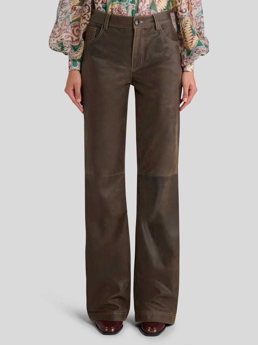 Etro-Flared Leather Trousers - Brown-Pants-Boboli-Vancouver-Canada