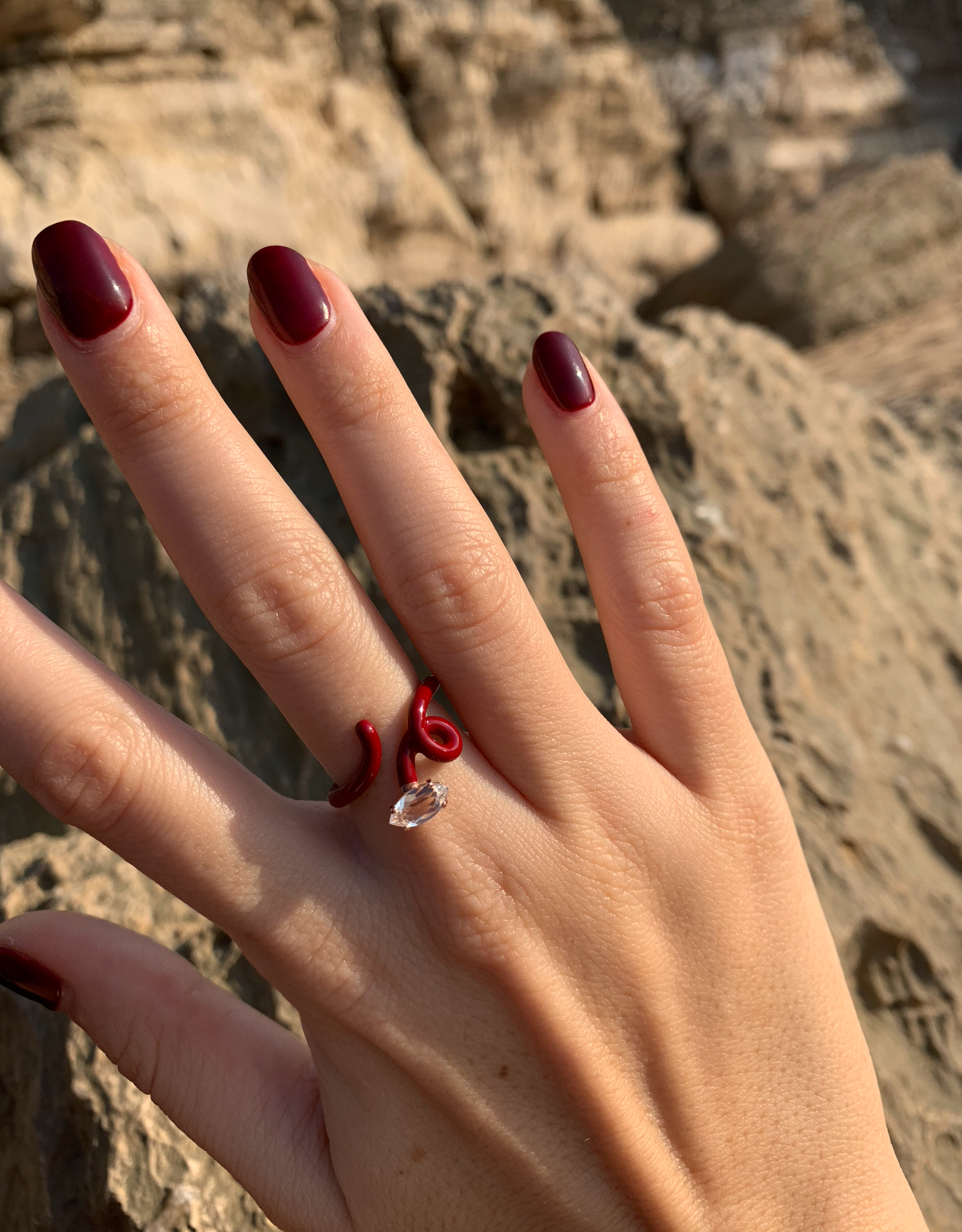 Bea Bongiasca-Baby Vine Tendril Ring in Burgundy-Jewellery-7-Boboli-Vancouver-Canada