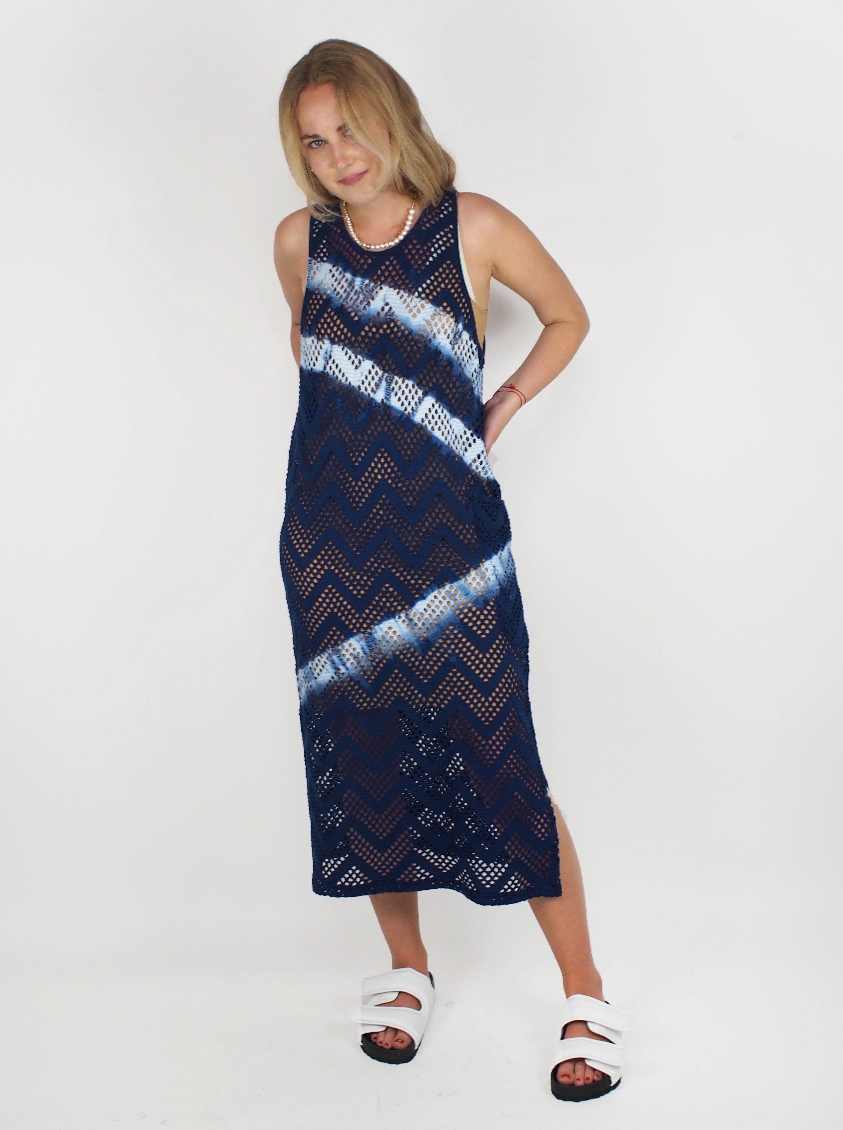 Blue Blue Japan-Yamamichi Shibori Dyed Dress - Blue-Dresses-Boboli-Vancouver-Canada