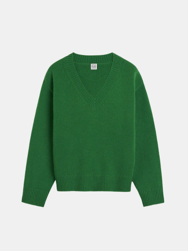 Totême-V-Neck Wool Cashmere Knit - Pine-Sweaters-XXS-Boboli-Vancouver-Canada