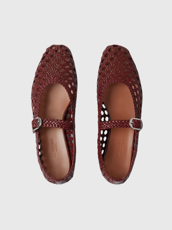 Le Monde Beryl-Mary Jane Woven Leather - Red-Shoes-Boboli-Vancouver-Canada