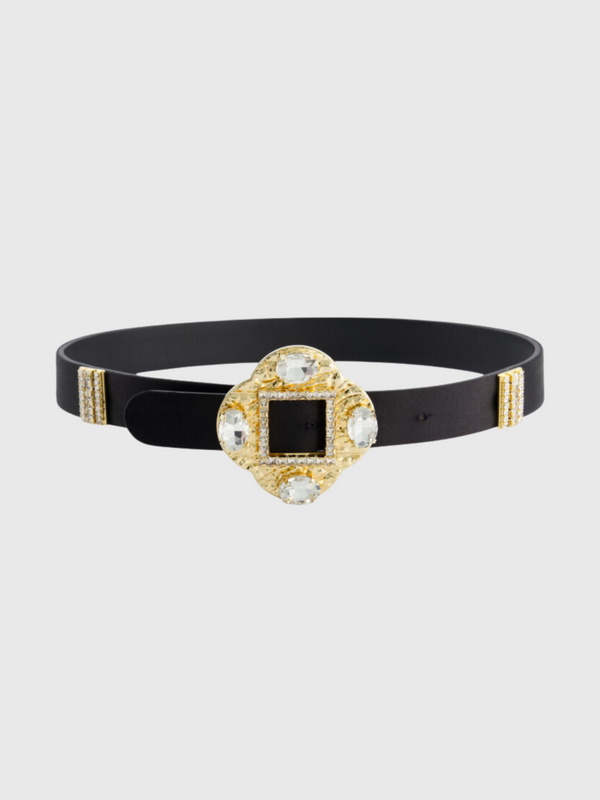 Giambattista Valli-Black Satin Belt w/Gold Details - Black/Gold-Belts-S-Boboli-Vancouver-Canada