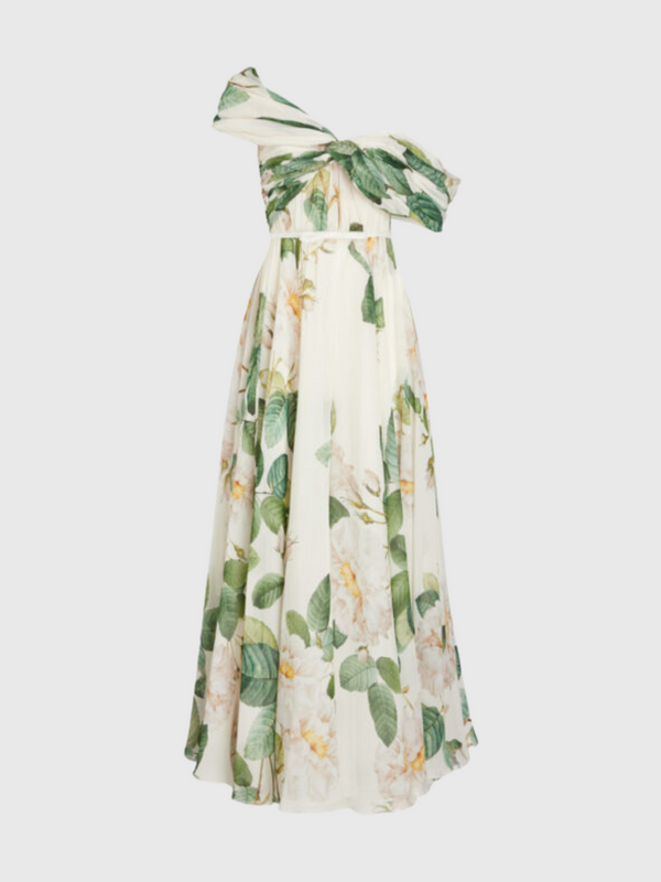 Giambattista Valli-Giant Bloom Silk Long Dress - Ivory/Green-Dresses-IT 42-Boboli-Vancouver-Canada