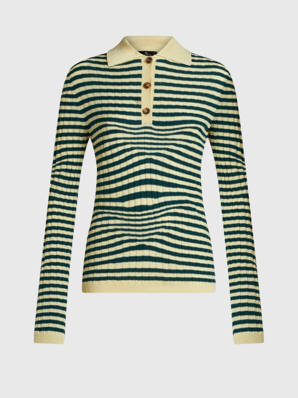 Etro-Striped Knit Polo Shirt - Green Stripe/Yellow-Shirts-IT 40-Boboli-Vancouver-Canada