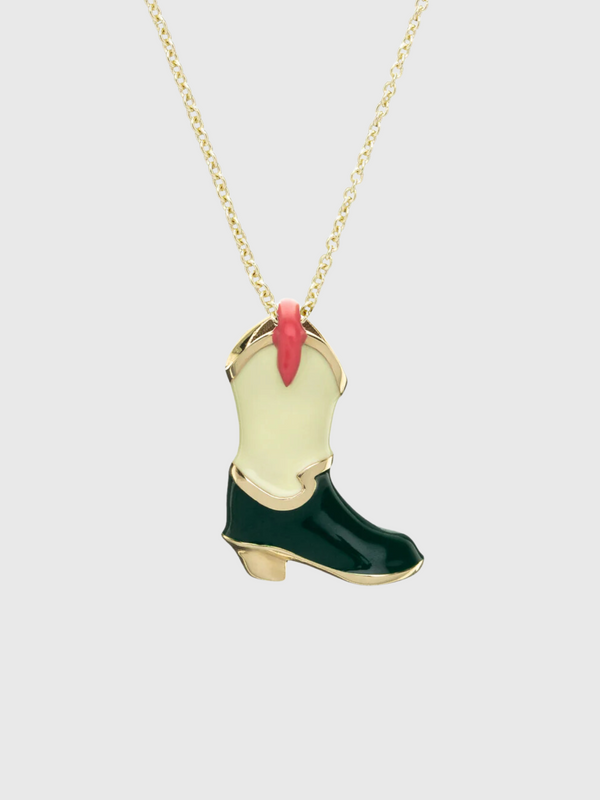Aliita-Cowboy Boot Enamel Necklace - Yellow Gold/Pink/Sugar Yellow/Green-Jewellery-One Size-Boboli-Vancouver-Canada