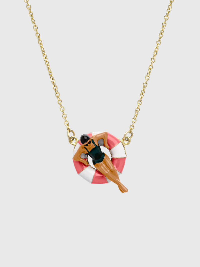 Aliita-Flotadora Pink Necklace - Yellow Gold/White/Pink Enamel-Jewellery-One Size-Boboli-Vancouver-Canada