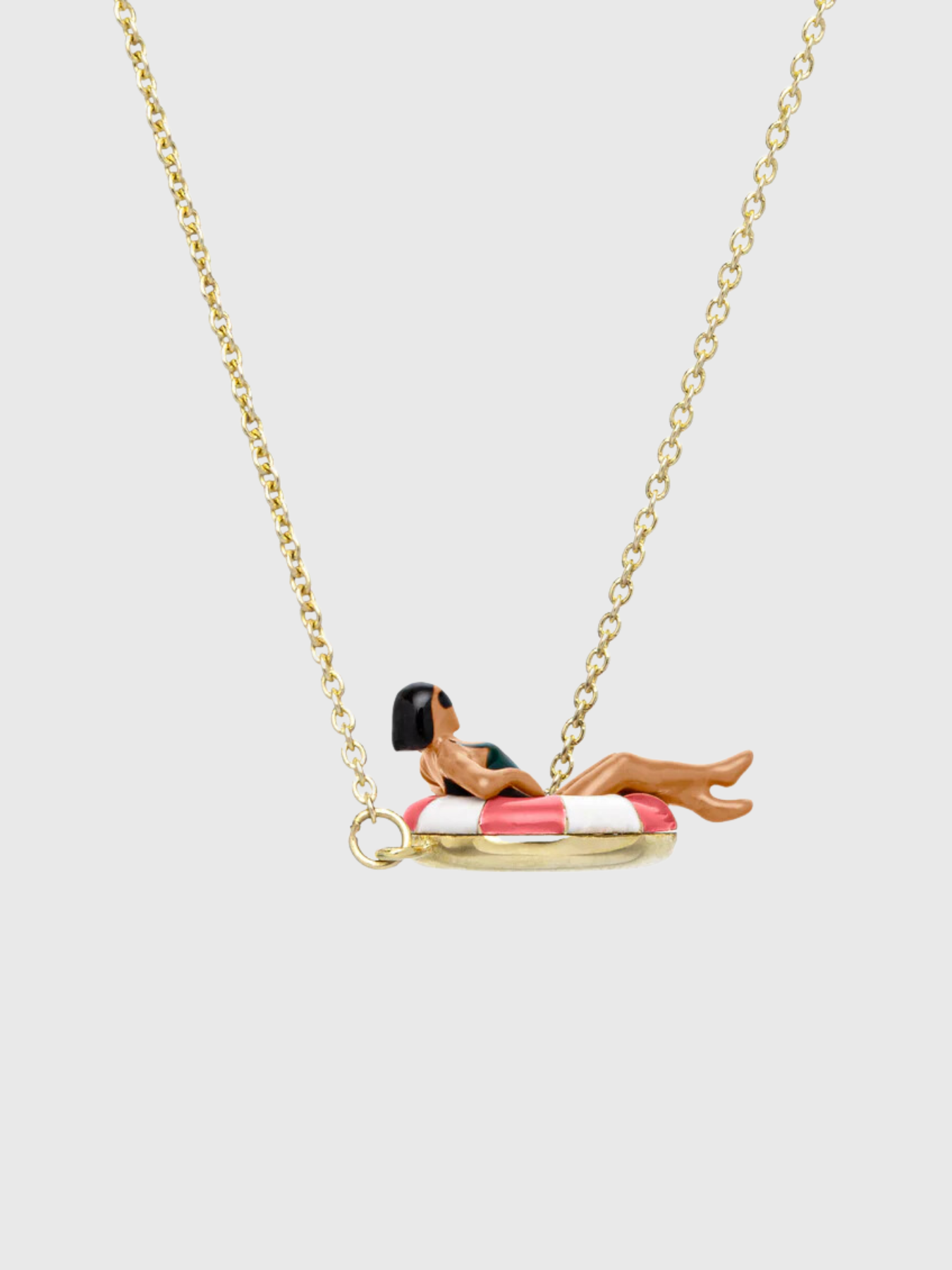 Aliita-Flotadora Pink Necklace - Yellow Gold/White/Pink Enamel-Jewellery-One Size-Boboli-Vancouver-Canada