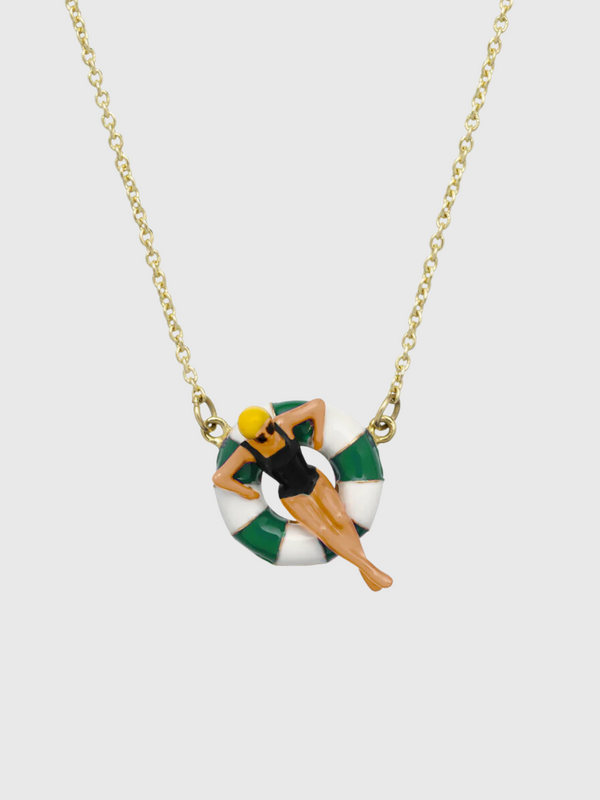 Aliita-Flotadora Green Necklace - Yellow Gold/White/Green Enamel-Jewellery-One Size-Boboli-Vancouver-Canada