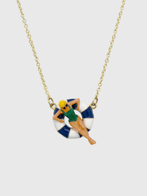 Aliita-Flotadora Blue Necklace - Yellow Gold/Blue/White Enamel-Jewellery-One Size-Boboli-Vancouver-Canada