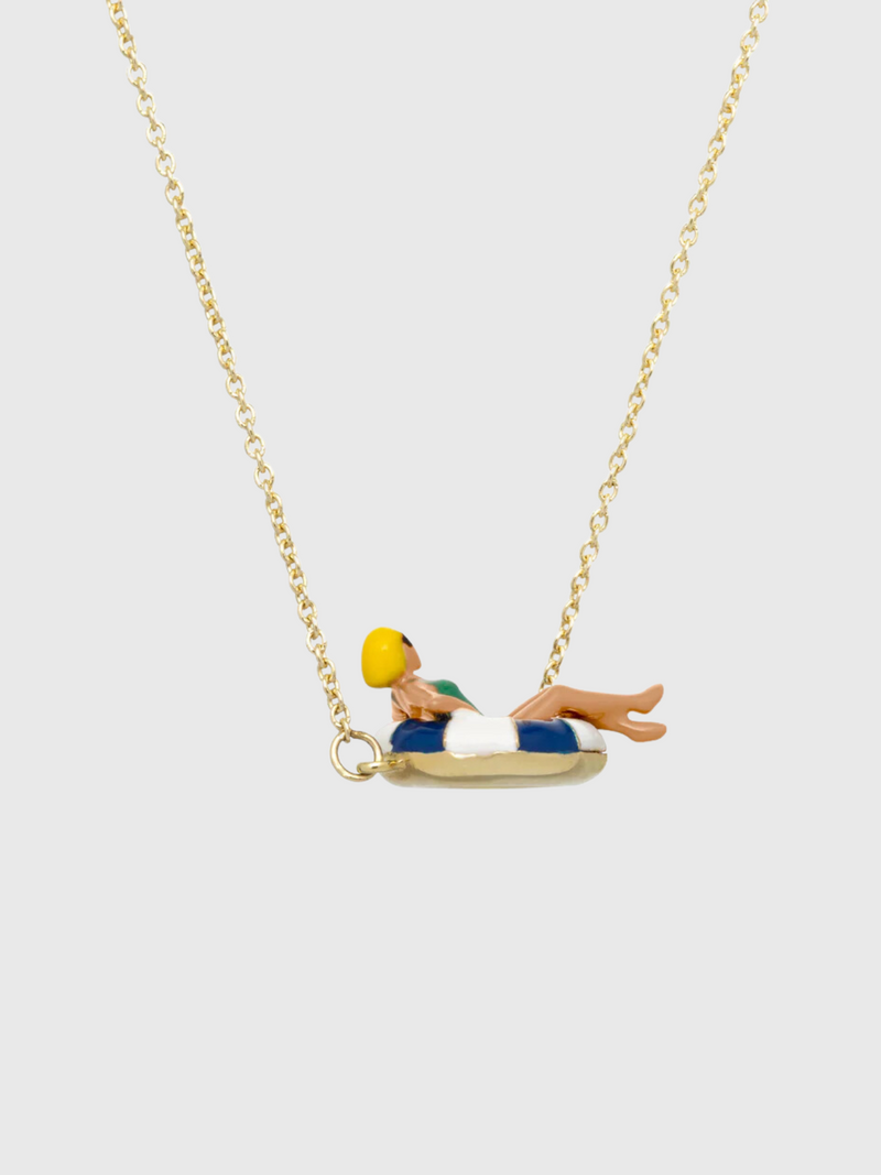 Aliita-Flotadora Blue Necklace - Yellow Gold/Blue/White Enamel-Jewellery-One Size-Boboli-Vancouver-Canada