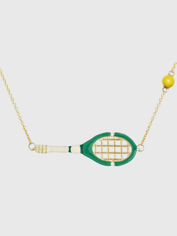 Aliita-Tennis and Ball Necklace - Yellow Gold/Pistachio Green Enamel-Jewellery-One Size-Boboli-Vancouver-Canada