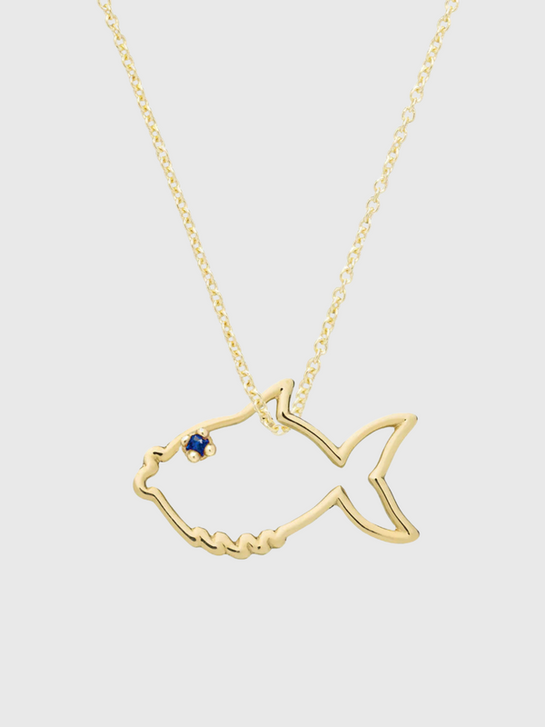 Aliita-Pececito Necklace - Yellow Gold/Blue Sapphire-Jewellery-One Size-Boboli-Vancouver-Canada