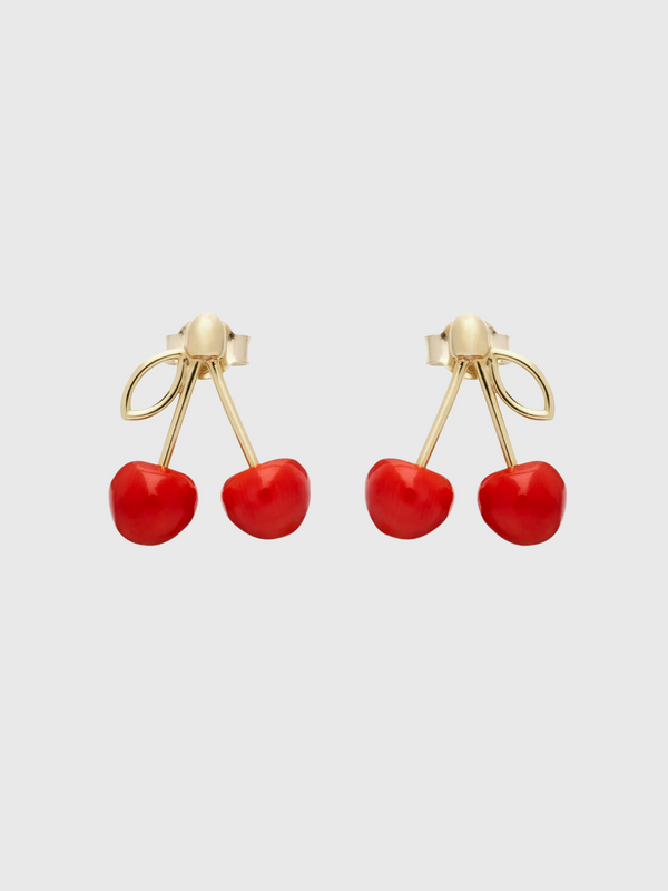 Aliita-Cereza Earrings - Yellow Gold/Red Coral-Jewellery-One Size-Boboli-Vancouver-Canada