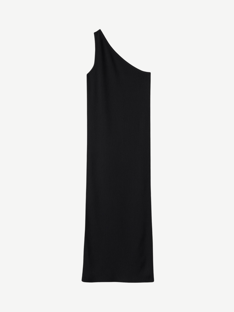 Totême-One Shoulder Ribbed Dress - Black-Dresses-XS-Boboli-Vancouver-Canada