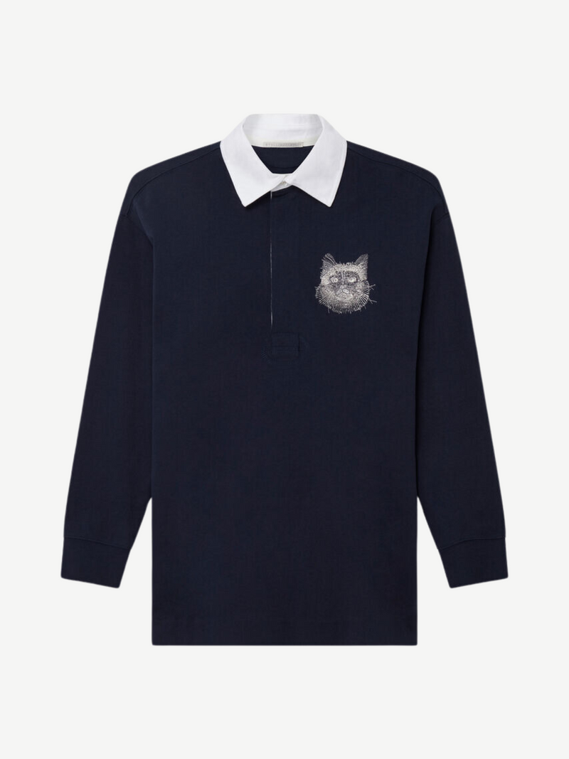 Stella McCartney-Cat Oversized Rugby Polo Shirt - Navy Blue-Shirts-XXS-Boboli-Vancouver-Canada