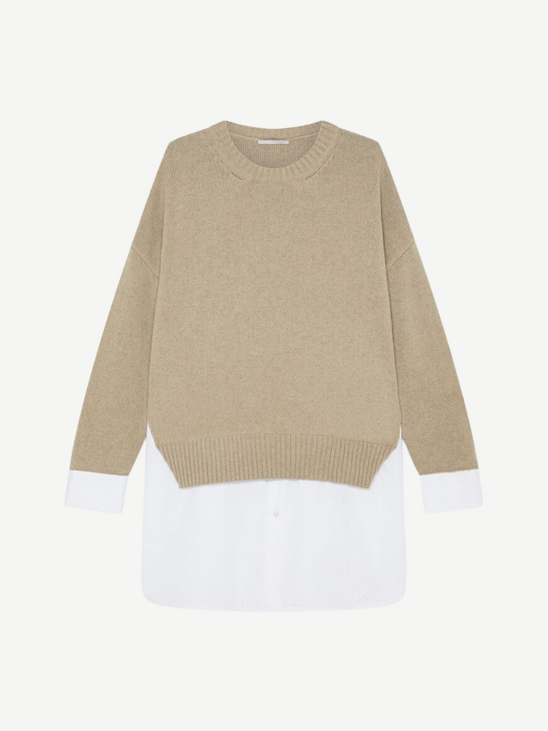 Stella McCartney-Merino and Poplin Jumper - Beige-Sweaters-XS-Boboli-Vancouver-Canada