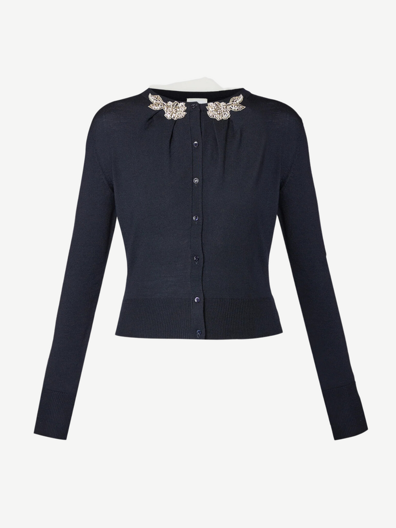 Erdem Wool Drape detail Cardigan Navy M