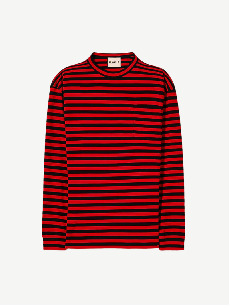 Plan C-L.S. Breton Striped T-Shirt - Red/Black-Shirts-S-Boboli-Vancouver-Canada