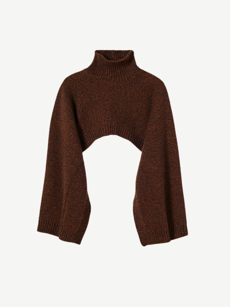 Plan C-L.S. Wool Knit Turtleneck - Melange Brown-Tops-IT 38-Boboli-Vancouver-Canada