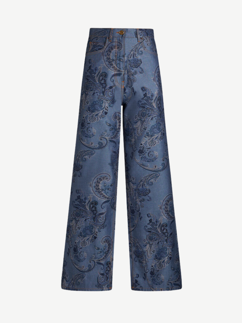 Etro-Baggy Jacquard Jeans - Navy Blue-Pants-25-Boboli-Vancouver-Canada