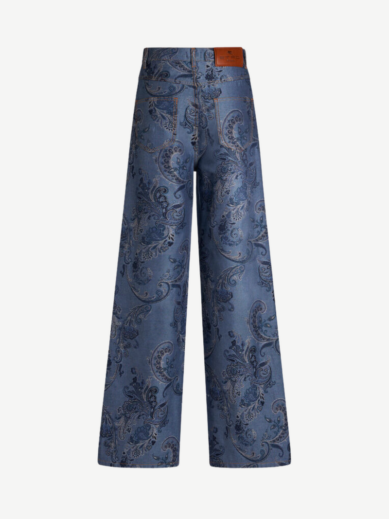 Etro-Baggy Jacquard Jeans - Navy Blue-Pants-Boboli-Vancouver-Canada