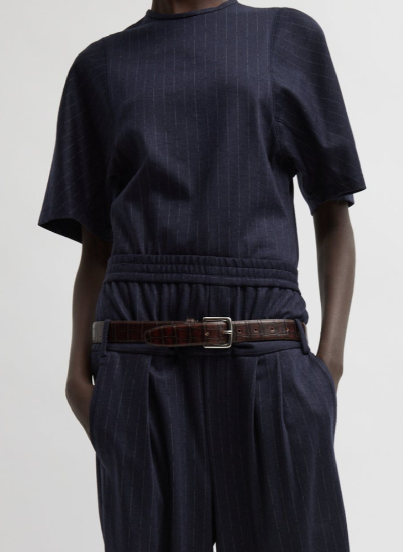 Tibi-Newton Stripe Sculpted Shrunken T-Shirt - Navy Melange-Shirts-XS-Boboli-Vancouver-Canada