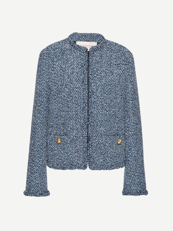 Valentino-Textured Tweed Denim Jacket - Denim/Blue/White-Jackets-IT 38-Boboli-Vancouver-Canada