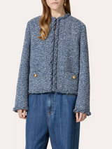 Valentino-Textured Tweed Denim Jacket - Denim/Blue/White-Jackets-Boboli-Vancouver-Canada