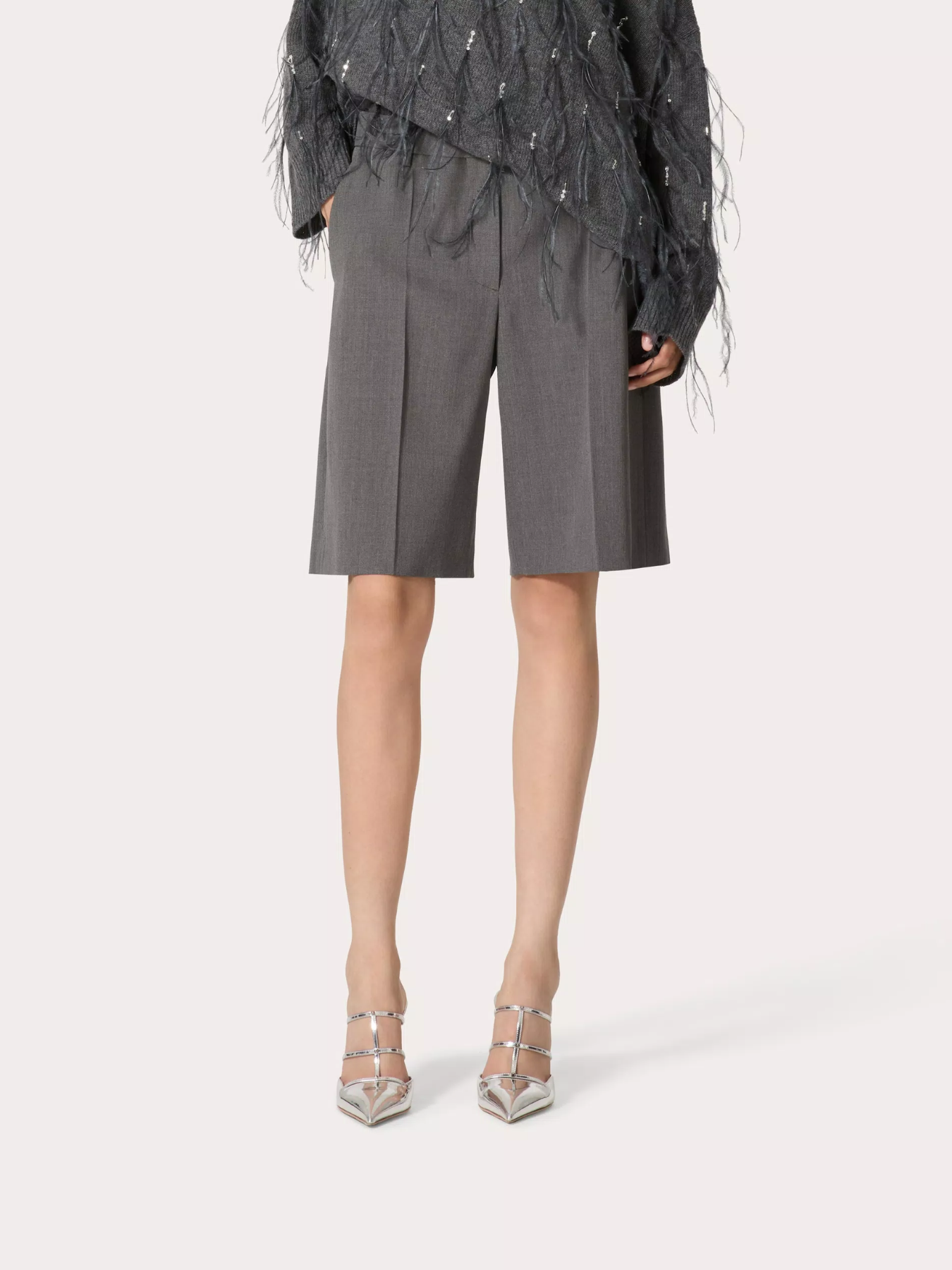 Valentino-Solid Active Gabardine Bermuda Shorts - Medium Grey-Pants-Boboli-Vancouver-Canada