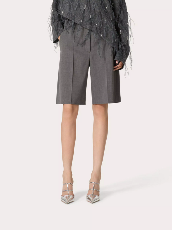 Valentino-Solid Active Gabardine Bermuda Shorts - Medium Grey-Pants-Boboli-Vancouver-Canada