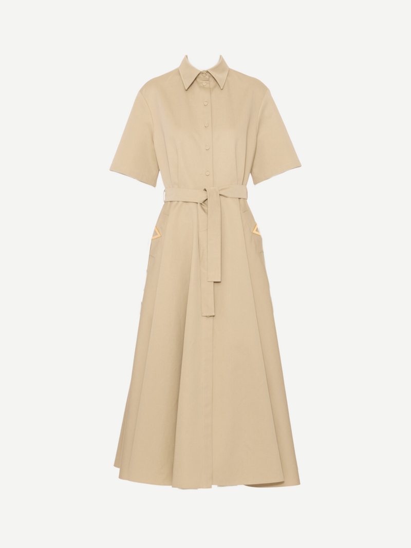 Valentino-Diagonal Cotton Linen Dress - Cappuccino-Dresses-Boboli-Vancouver-Canada