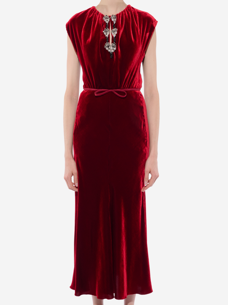 Burgundy Velvet Dress - 95 cm - Red/Black