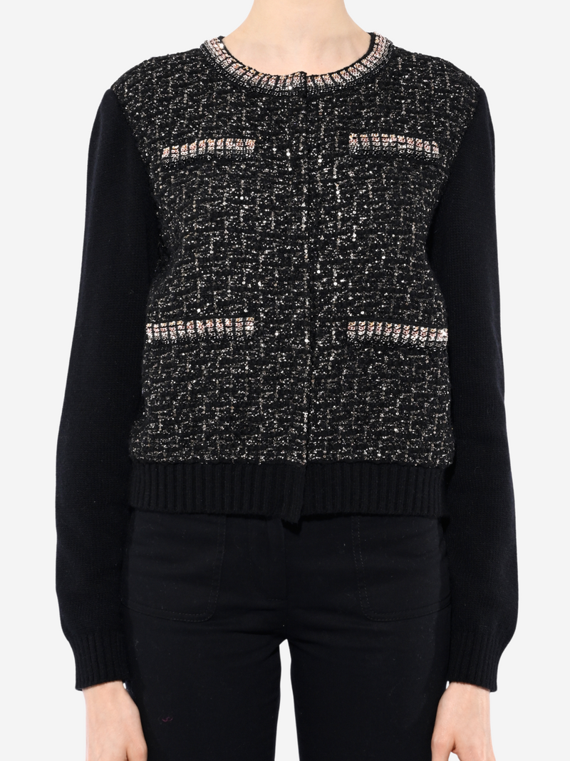 Tweed Knit Cardigan - Black/Silver