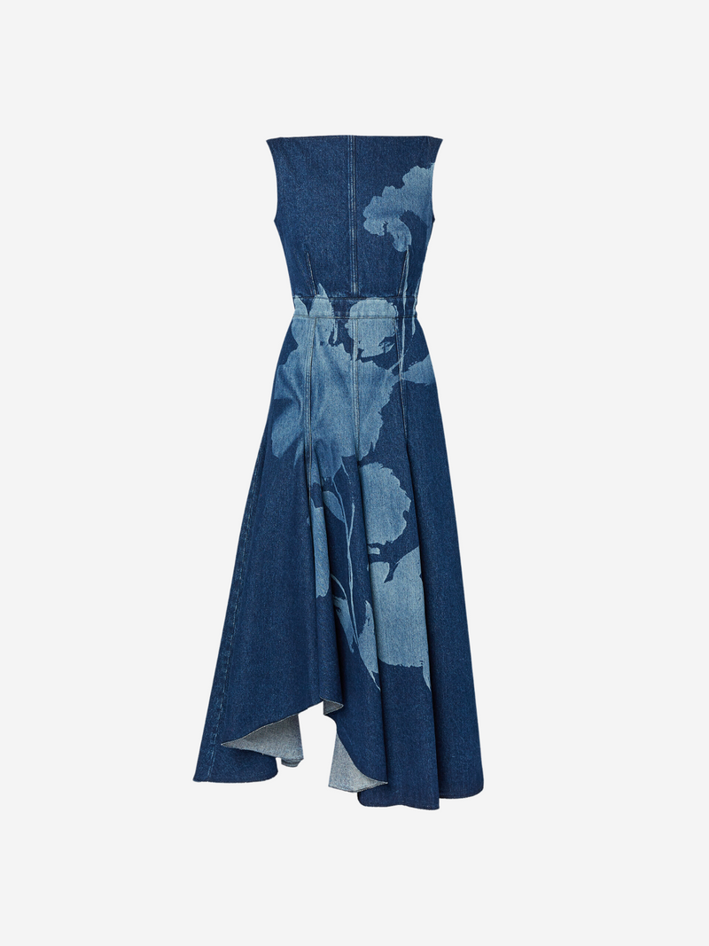 Denim Fit & Flare Midi Dress - Indigo