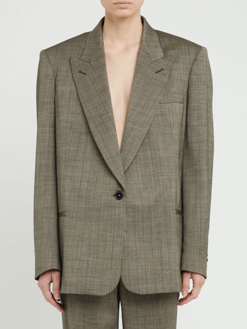 Striped Single-Breasted Blazer - Stone