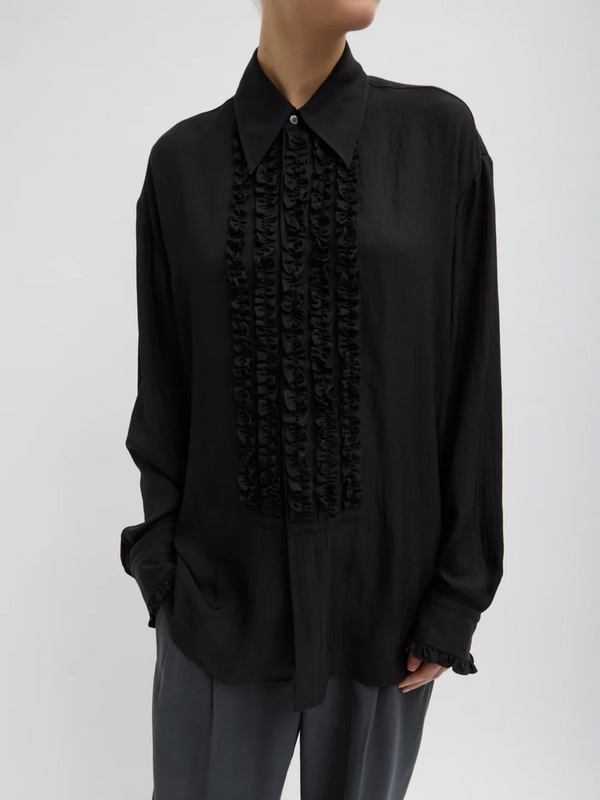 Tibi-Winter Acetate Easy Tuxedo Shirt - Black-Shirts-Boboli-Vancouver-Canada