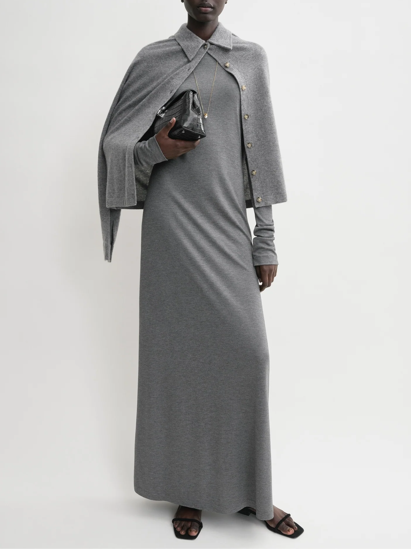 Totême-Long Sleeve Jersey Dress - Grey Melange-Dresses-Boboli-Vancouver-Canada