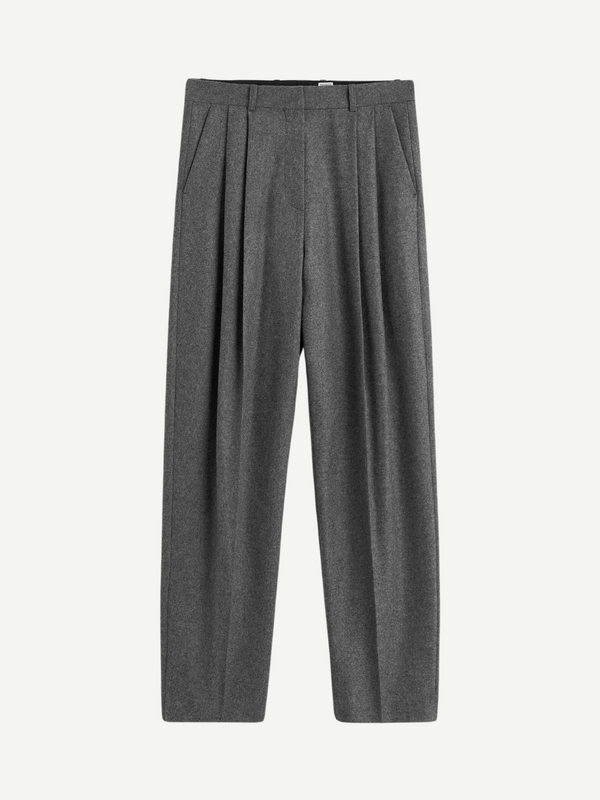 Totême-Double-Pleated Tailored Trouser - Grey Melange-Pants-EU 34-Boboli-Vancouver-Canada