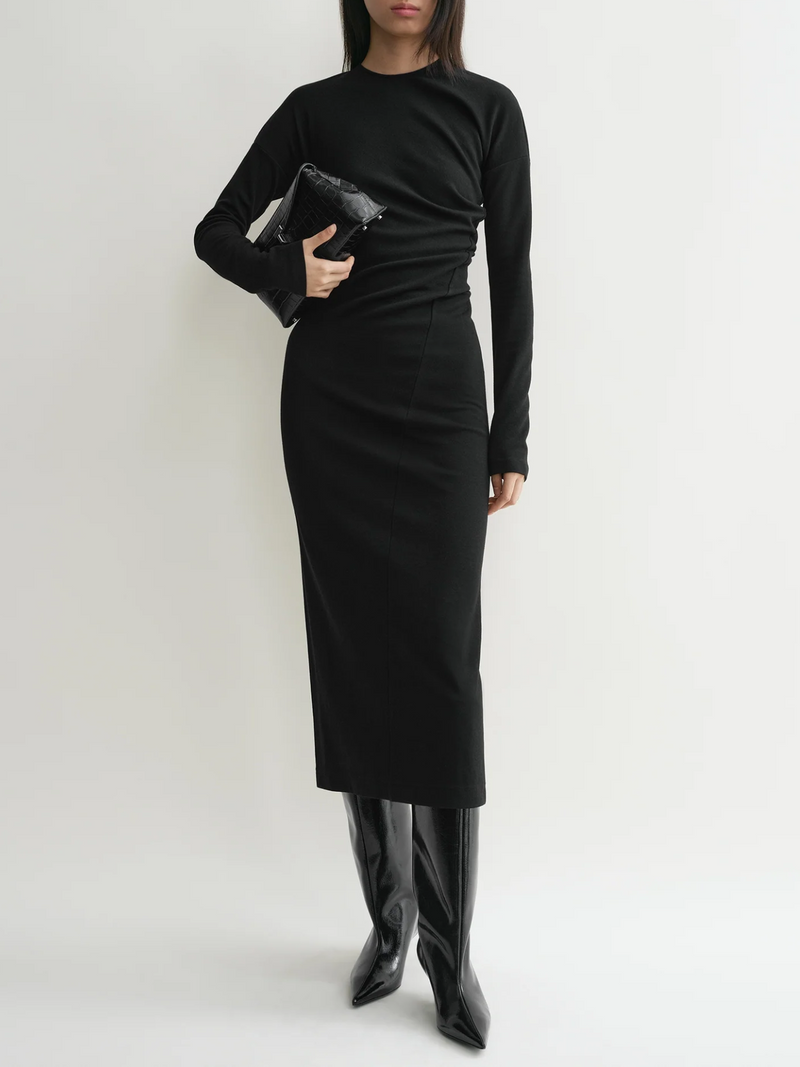 Totême-L.S. Twisted Jersey Dress - Black-Dresses-Boboli-Vancouver-Canada