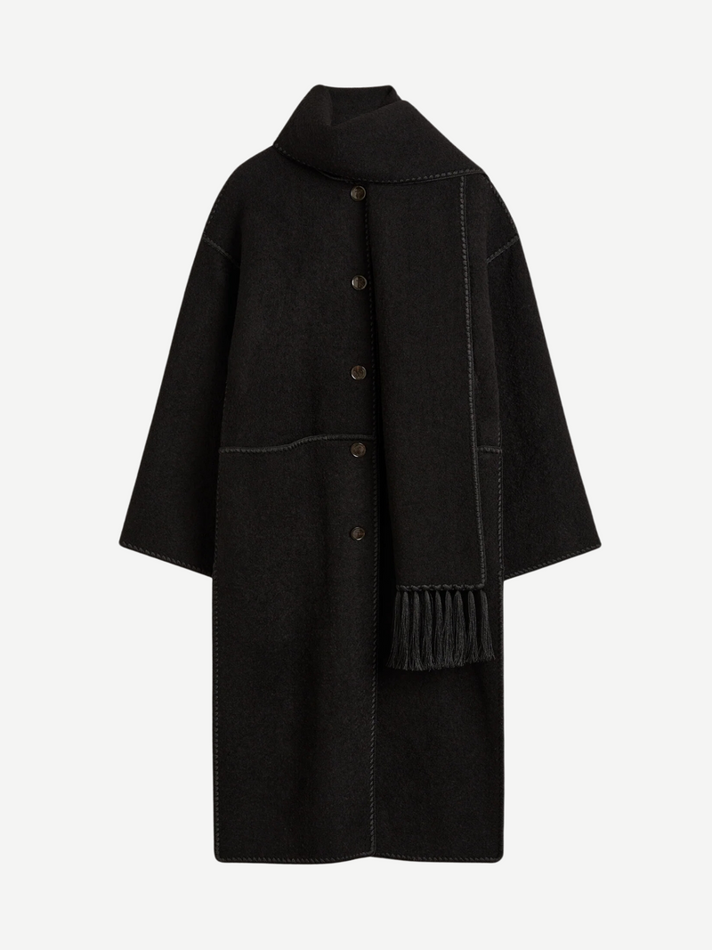 Totême-Embroidered Scarf Coat - Black-Coats-Boboli-Vancouver-Canada