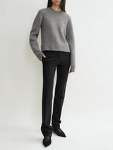 Totême-Cropped Crew-Neck Knit Sweater - Grey Melange-Sweaters-Boboli-Vancouver-Canada