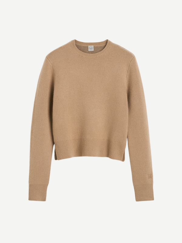 Totême-Cropped Crew-Neck Knit Sweater - Camel-Sweaters-S-Boboli-Vancouver-Canada